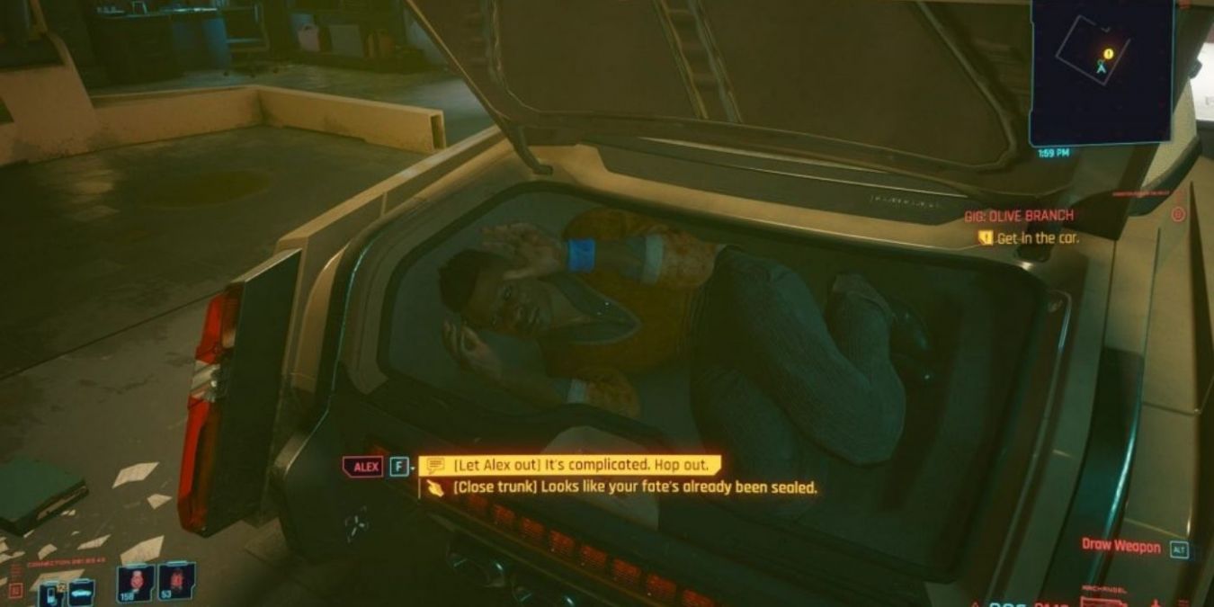 Выпускать ли Алекса или нет в Cyberpunk 2077: задание «Заказ: Оливковая ветвь» Выпускать ли Алекса или нет в Cyberpunk 2077: задание «Заказ: Оливковая ветвь»