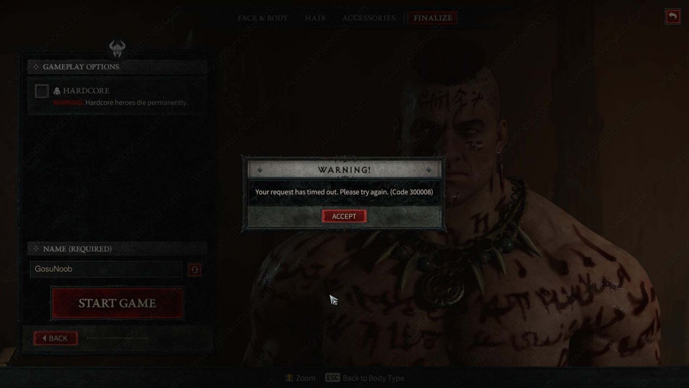 Ошибка после создания символа в Diablo IV: код ошибки 300202 и 300008